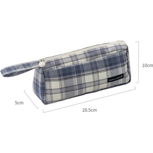 School Supplies Cute Grid Pattern Student Girl Pencil Bag Big Capacity Canvas Stationery Pen Bag Colorful Grids Pencil Case