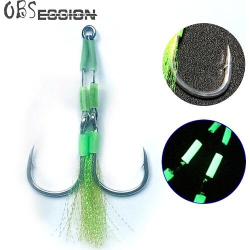Saltwater Fishing Stainless Wire Luminous Twin Assist Hook 5/0 4/0 3/0 Glow Jigging Hooks for Metal Jigs Deep Sea Fishing Tackle