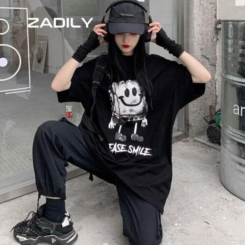 Zadily Street Style Short Sleeve Oversize Women Cotton T Shirt Hip Hop Anime Printed Loose Top Tee 2021 Summer Plus Size TShirt