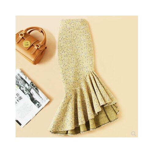 Plus size 4XL!Irregular fishtail skirt high waist women winter package hip blue woolen skirt office lady TB3745