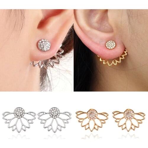 Half Sunflower Stud Earring Creative Hollow Flower Rhinestone Jewelry Women Charm Banquet Earring Daily Wear Accessories