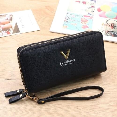 Women Wallet Leather 2021 Fashion Large Woman Wallet Purple Black Pink Red Women Purse Fashion Clutch Bag Green Gray Sac Femme