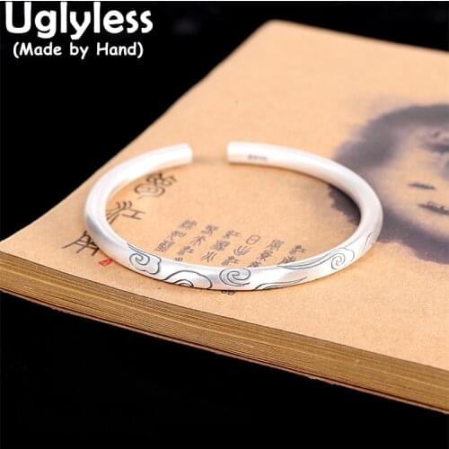 Uglyless Classic Round Stick Bracelets for Women Solid Ag999 Silver Jewelry Thai Silver Lucky Clouds Bangle Glossy Silver Bijoux