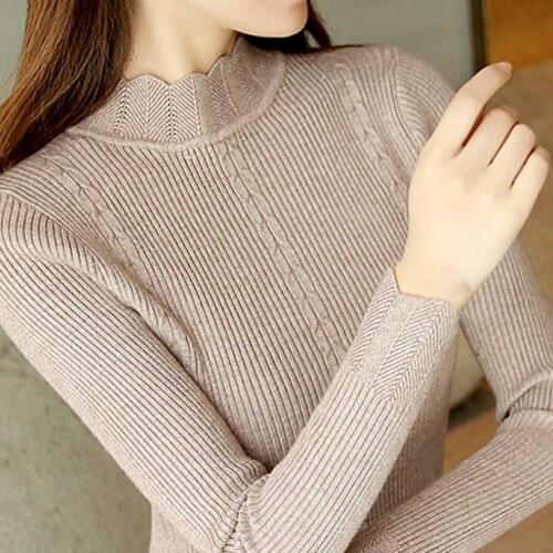 Women Turtelneck Sweater Slim Knitted Ribbed Sweater Elastic Mock Neck Long Sleeve Basic Pullover