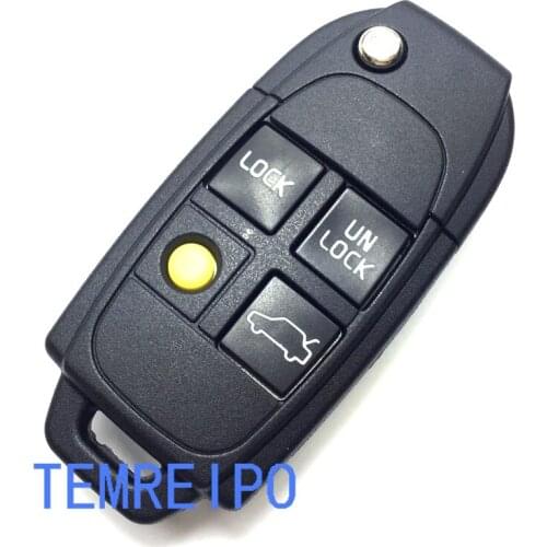 3+1 Yellow Button Flip Folding Remote Car Key Case Shell Blank For Vol vo S60 S70 C70 XC70 XC90