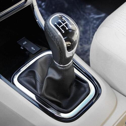 5/6 Speed Black PU Leather Manual Car Gear Shift Knob Shifter Lever Handle Stick Universal With 3 Caps For All Car