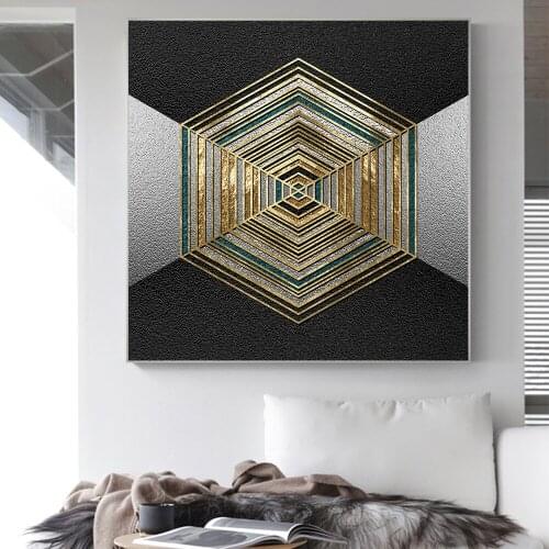 Abstract Geometry Wall Art Nordic Black Gold Paintings Modern Living Room Kitchen Canvas Pictures Decor Posters and Prints