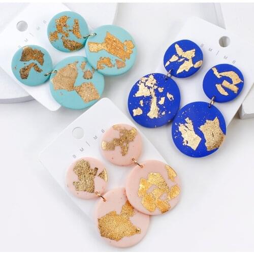 AMORCOME Handmade Polymer Clay Drop Earrings Double Round Gold Foil Painted Geometric Earrings Female Jewelry Pendientes Gifts