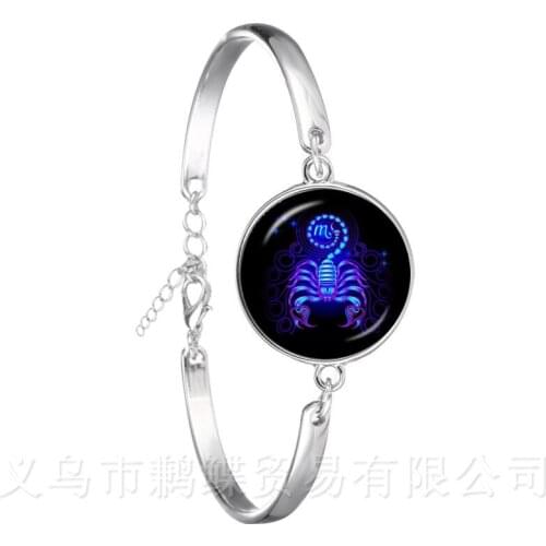 Libra/Scorpio/Sagittarius/Capricorn/Aquarius/Pisces Zodiac Signs Bracelet Retro 12 Constellations Cabochon Glass Gem Birthday