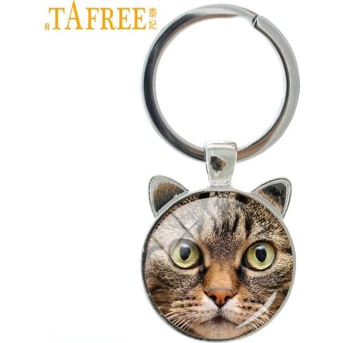 TAFREE Cat Ear Keychain Cute Fashion Glass Art Key Chain Key Ring Car Key Holder Steampunk Christmas Gift Men Women Jewelry CN16