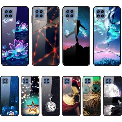 Case For Samsung Galaxy M32 Phone Case Back Cover Black Silicone Bumper With Tempered Glass