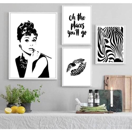 Black White Hepburn Lips Zebra Quotes Wall Art Canvas Painting Nordic Posters And Prints Wall Pictures For Living Room Decor