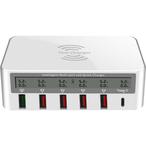 5-40W Fast Charger 6 Ports USB Charging Station QC 3.0 Quickly Charging Hub Wireless Charger Dock for Cell Phone ipad Tablet