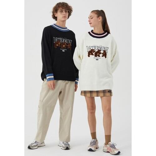 Dropshipping Bear Patchwork Striped Jumpers Knit Sweaters Unisex Streetwear Hip Hop Harajuku Fashion Pullover knitwear Tops Men