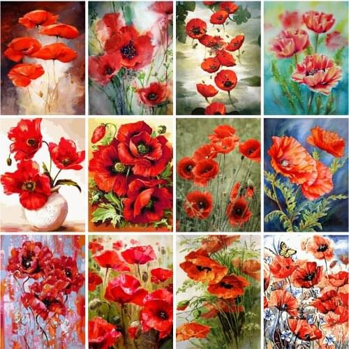 EverShine Diamond Painting Full Square Poppy Flower Cross Stitch Diamond Embroidery Floral Picture Rhinestones Mosaic Kits