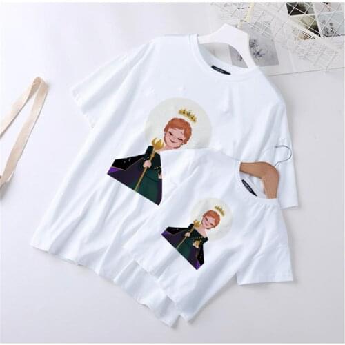 Family Matching T Shirts Women Girl Kids Tshirts Harajuku Frozen Elsa Anna Printed Cartoon Tshirts Family Look Tops