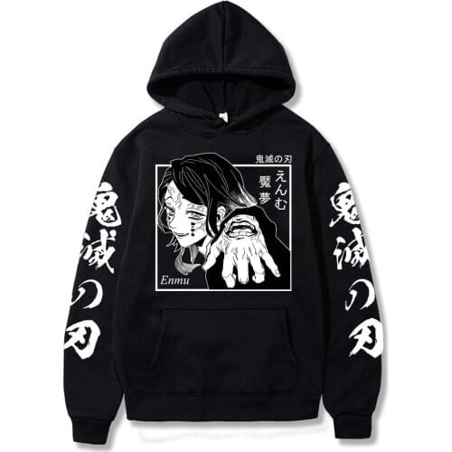 Harajuku Anime Demon Slayer Enmu Print Hoodies Pullovers Women Winter Keep Warm Oversized Casual Long Sleeve Sweatshirts Unisex