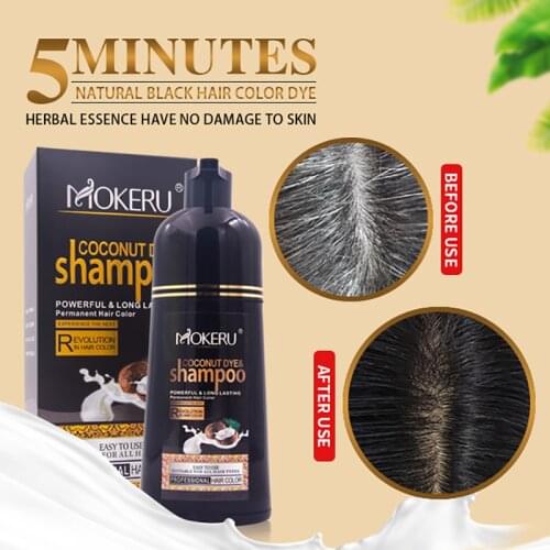 Mokeru 2pcs/Lot Lasting 2 Months Natural Fast Black Hair Dye Color Shampoo Smoothing Permanent Hair Dye Shampoo for Home Dyeing