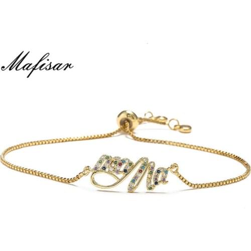 Mafisar Mothers Day Gift Statement MaMa Letter Name Charm Bracelets Adjustable Copper Cubic Zirconia Jewelry Gift for Women
