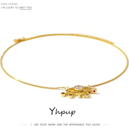 Yhpup Trendy Women Pendant & Necklace Crystal Eye Tassel Necklace Copper Charm Sweater Accessories for Female Party Gift 2021
