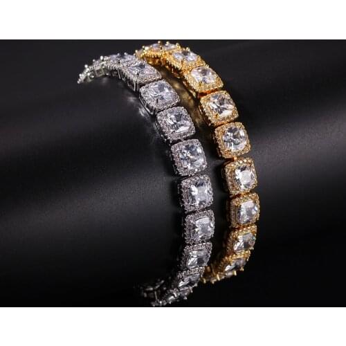 Hiphop Mens Zircon Chain Bracelet Gold Color Copper Material Iced Out 1 Row CZ Chain Bracelet 7inch 8inch