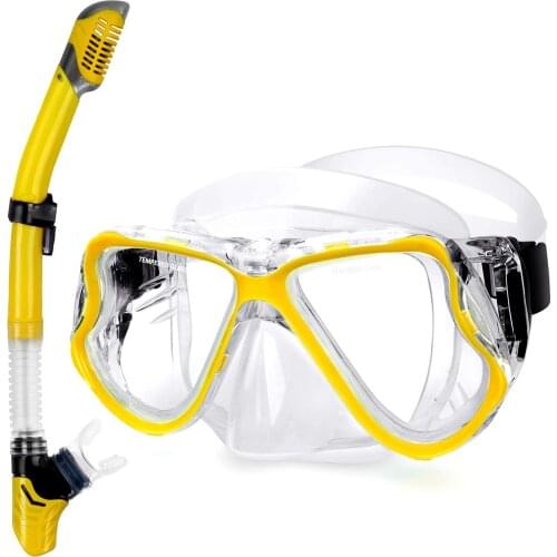 Snorkel Set, Anti-Fog Snorkel Mask with Impact Resistant Panoramic Tempered Glass Dry Top Snorkel with Silicone