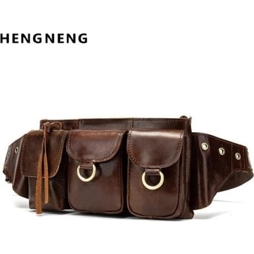 Men Outdoor Bag Genuine Leather Waist Chest Bags Pouch Single Shoulder Cross Body Bags Natural Skin Hip Bum Fanny Belt Pack