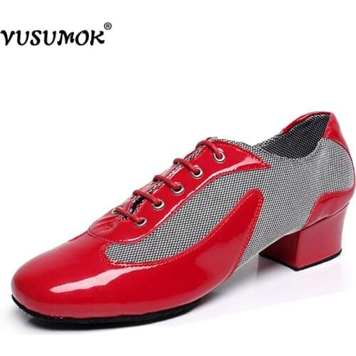 VUSUMOK Genuine Leather Dance Shoes Sneakers Teacher shoes Soft base Men Ballroom Shoes Heel Dance Shoes for Men Heel Plug Size
