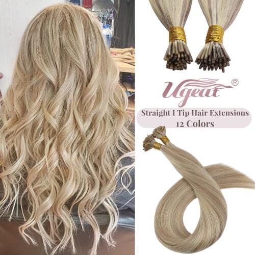 [12 Colors] Ugeat I Tip Hair Extensions Pre Bonded Hair Remy Fusion Hair 14-24 Inch 40g/80g Straight Stick Tip Human Hair