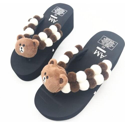 HAHAFLOWER 2019 Summer Cute Slipper Shoes Women Sandals Fashion Flip Flops Summer Style Hair ball wedge Slippers Sandal slippers