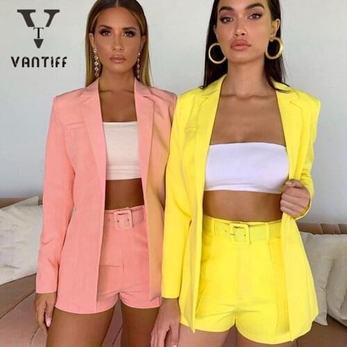 Women Suit Jacket Shorts Suit Female Autumn 2019 Ins New Bodycon Fashion Streetwear Women Short Suit 2 Piece Sets for Girl