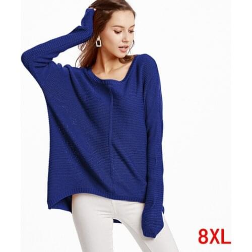 Large size womens sweater plus size 5XL 6XL 7XL 8XL bust 133cm autumn and winter round neck long sleeve loose blue sweater