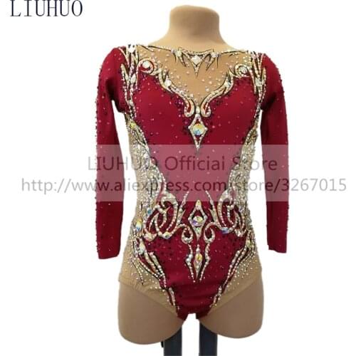 LIUHUO Womens Girls' Performance Rhythmic Gymnastics Competition Leotard Artistic Costume Ice Skating Dress Dance Long sleeve