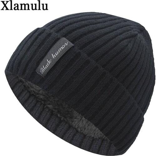 Xlamulu Fashion Men Skullies Beanies Knitted Hat Winter Hats For Women Plain Warm Male Gorros Bonnet Caps Thicken Solid Beanies