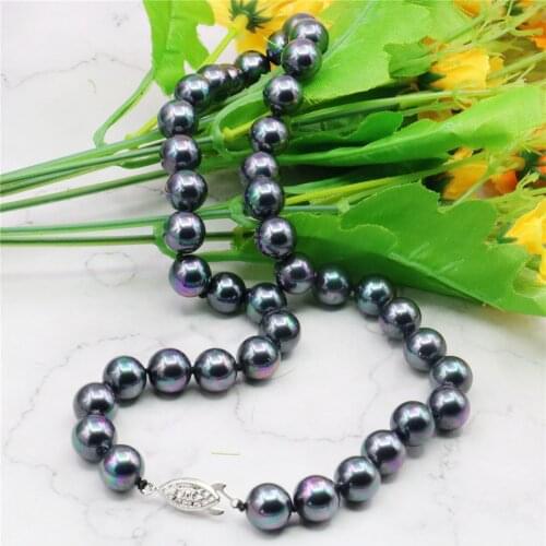 10mm Black South Sea Shell Pearls Necklace Pearl Jewelry Rope Chain Necklace Pearl Beads Natural Stone 18inch (Minimum Order1)