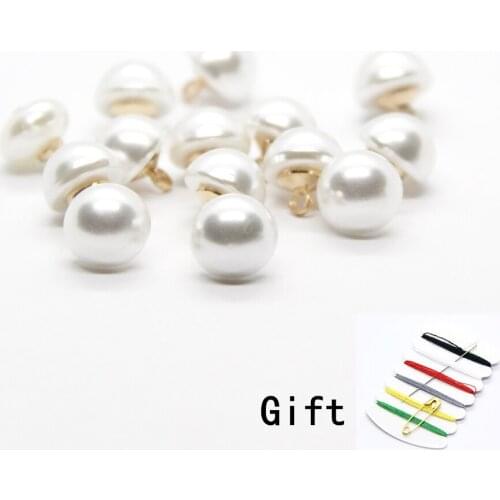 10mm Mushroom Faux Pearl Shirt Buttons Gold Shank For Clothing Woman Vintage Decorative Small Sewing DIY Accessories Wholesale
