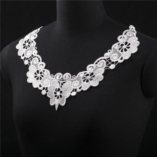 5 PCS25X21 CM LP-DC04 White polyester Embroidery Collar Venise Lace Flowers Neckline Applique Trim, lace fabric sewing supplies