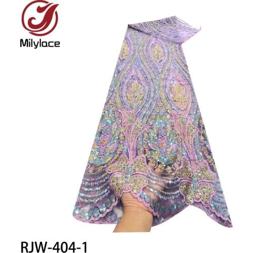 African Net Sequence High Lace Fabric Quality French Mesh Tulle Sequins Embroidery Fabric for Party Dress RJW-404