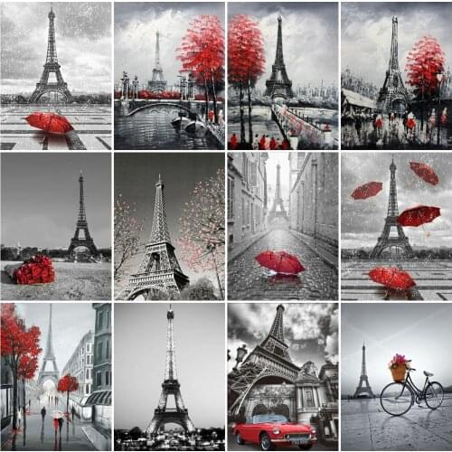 AZQSD Diamond Painting Eiffel Tower 5D Cross Stitch Gift Black And White Diamond Embroidery Landscape Home Decoration Rhinestone