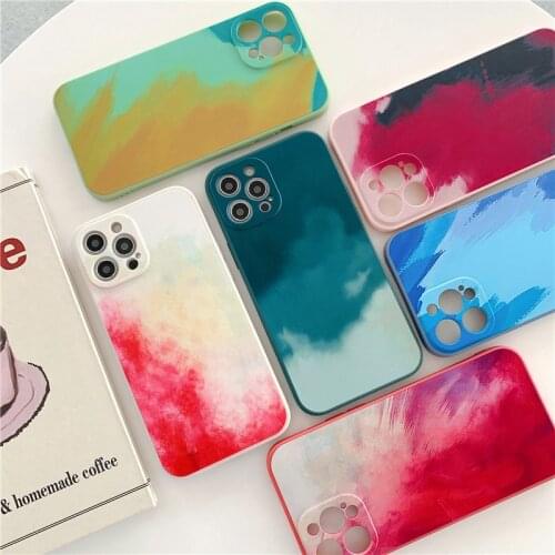 Ultra-Thin Watercolor Painting Phone Case For iPhone 11 12 Pro Max X XS XR 8 7 Plus 12Mini SE2 Art Gradient Color Contrast Cover