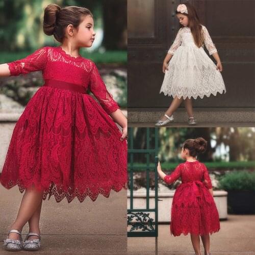 Childrens dress princess Lace Flower Princess Tulle Party Pageant Dresses mid-sleeved dress lace princess L1210