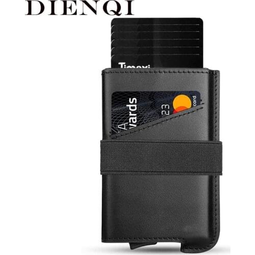 DIENQI Rfid Genuine Leather Credit Card Holder Men Mini Small Business Bank Cardholder Case Metal Magsafe Minimalist Slim Wallet