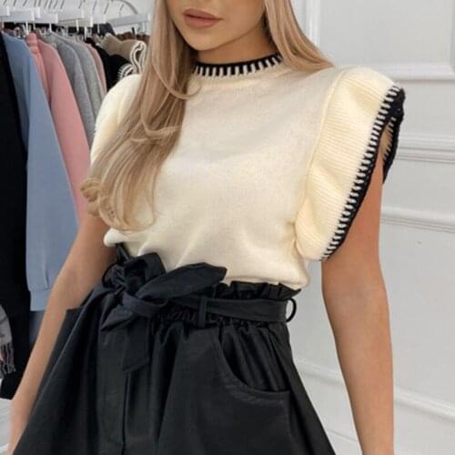 Woman Sweaters Jumper Soft Sweater Vest Women Autumn Winter Chic Tops Ladies Fashion O Neck Casual Knitted Ruffles Slim Pullover