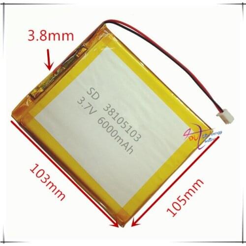 XHR-2P 2.54 6000mAh 3.7V 38105103 polymer lithium battery backup power supply