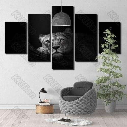 Modern Style Murals Canvas Painting Bed Home Decoration Prints 5 Pieces Leopard Lying On The Tree Living Room Wall Mural