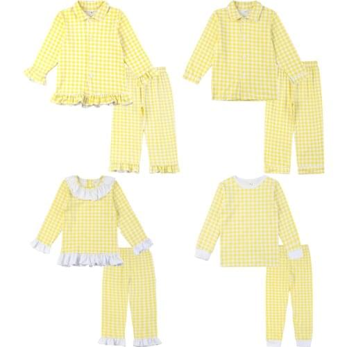 Boutique solid color cotton home wear high quality ruffle winter sibling pajamas Christmas pijamas kids pyjamas