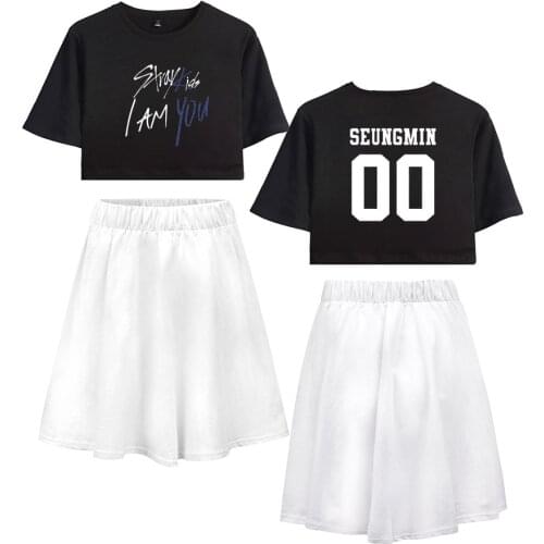 2021 New Stray Kids I Am You Pop Two Pieces Short Skirt Suit Kpop Womens Dress Cool Soft Idol Print Clothes Fashion Streetwear