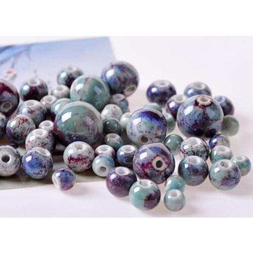 50 PCS 6mm 8mm 10mm 12mm 14mm Round Ceramic Beads Handmade Porcelain DIY Hole Beads For Jewelry Making
