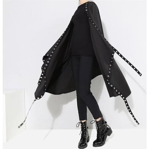 Harajuku Hip hop Windbreaker Jacket Female Loose Long Sleeve Black Jacket Women Spring Autumn Long Coat Thin Overcoat Jackets