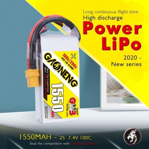 Gaoneng GNB 1550mAh 7.4V 100C 2S Lipo Battery With XT60 Plug For RC Helicopter Quadcopter FPV Racing Drone Airplane Car